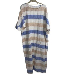 The Sleep Shirt Womens Dress One Size Multicolor Maxi Striped Pure Cotton